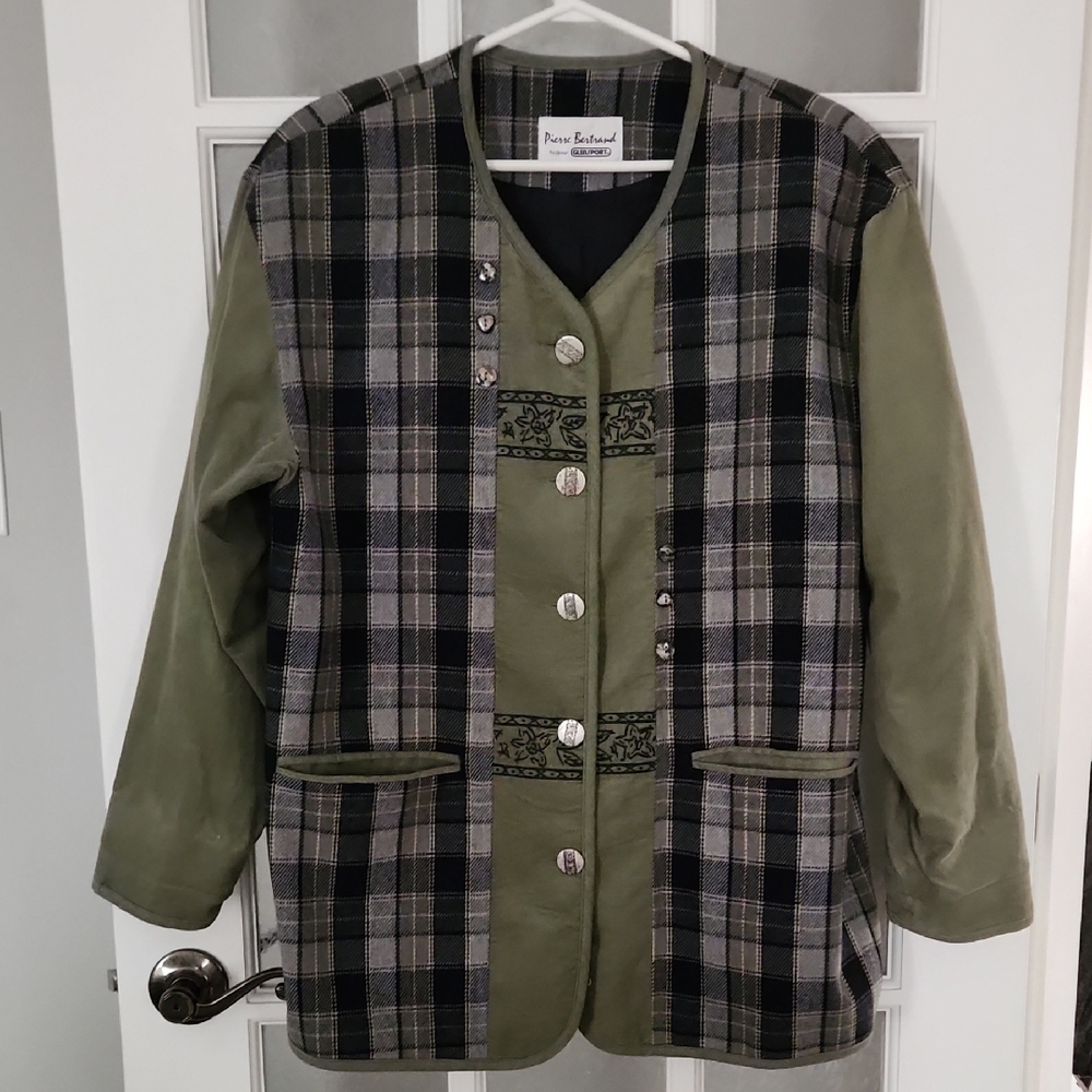 90s Vintage Glensport Pierre Bertrand Green and Black Plaid Blazer-Jacket